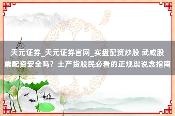 天元证券_天元证券官网_实盘配资炒股 武威股票配资安全吗？土产货股民必看的正规渠说念指南